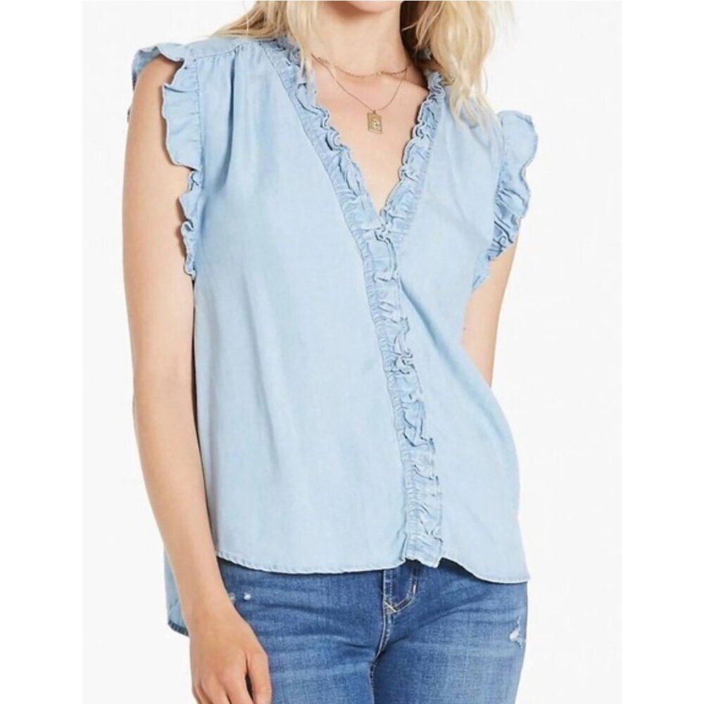 Dear John Ellie Women’s Chambray Ruffle Blouse Size M